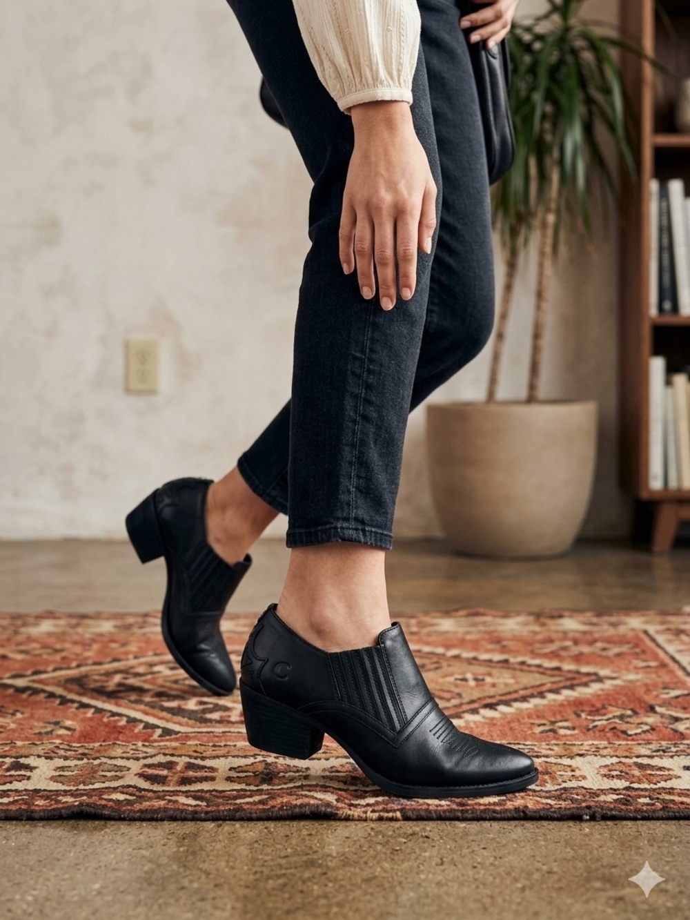 Circus by Sam Edelman Mariano Black Leather Western Shooties Booties Size 7.5